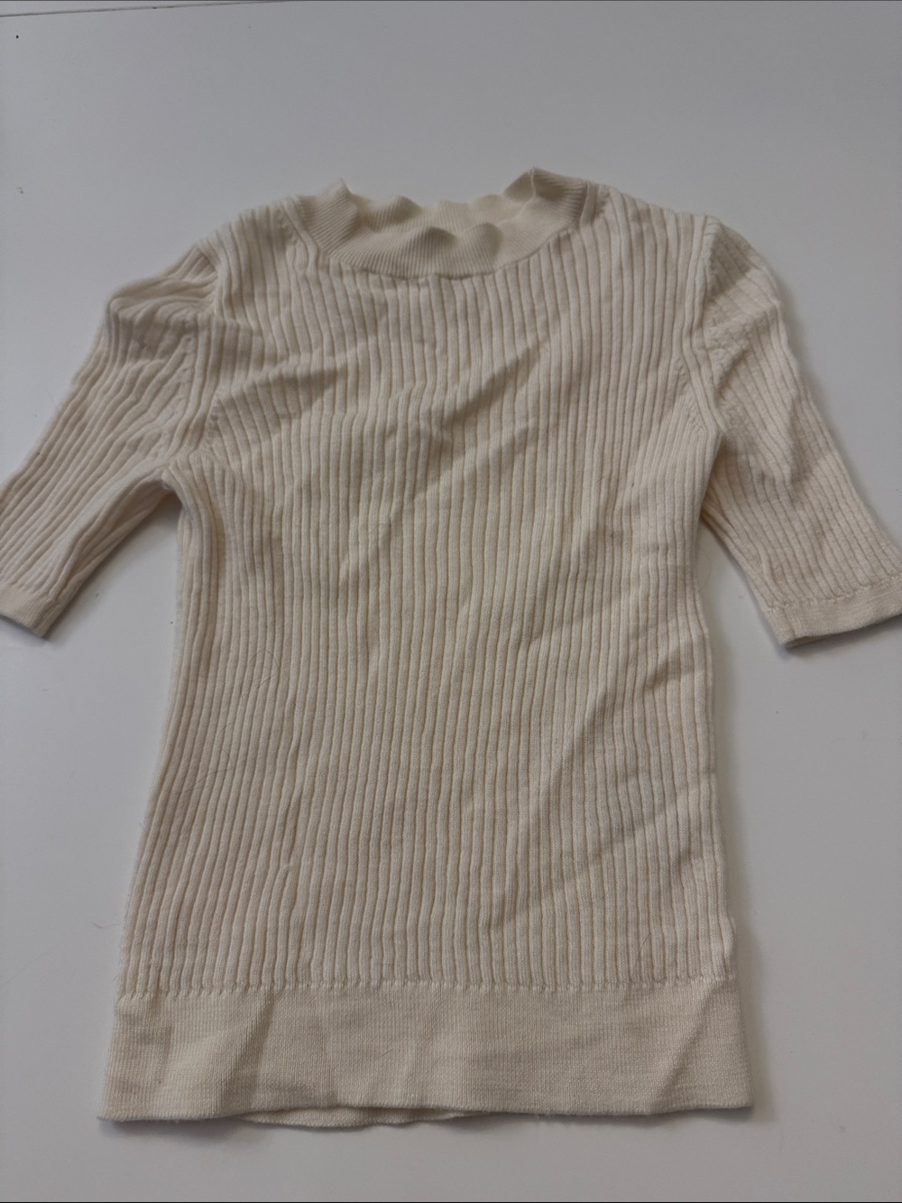 Uniqlo Cream Ribbed Short Sleeve Sweater
